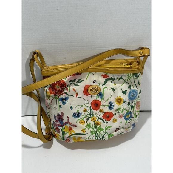 Gucci Flora Canvas Vintage White Yellow Bag Purse Crossbody Floral Japan READ*** - Picture 6 of 16